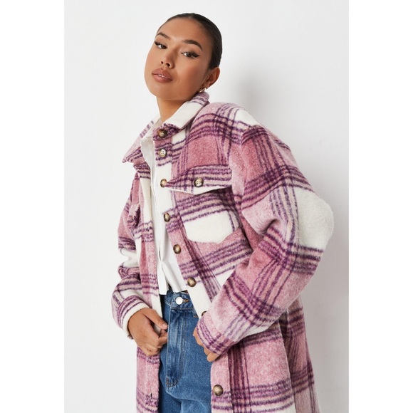 Coats | Missguided Pink Plaid Shacket 